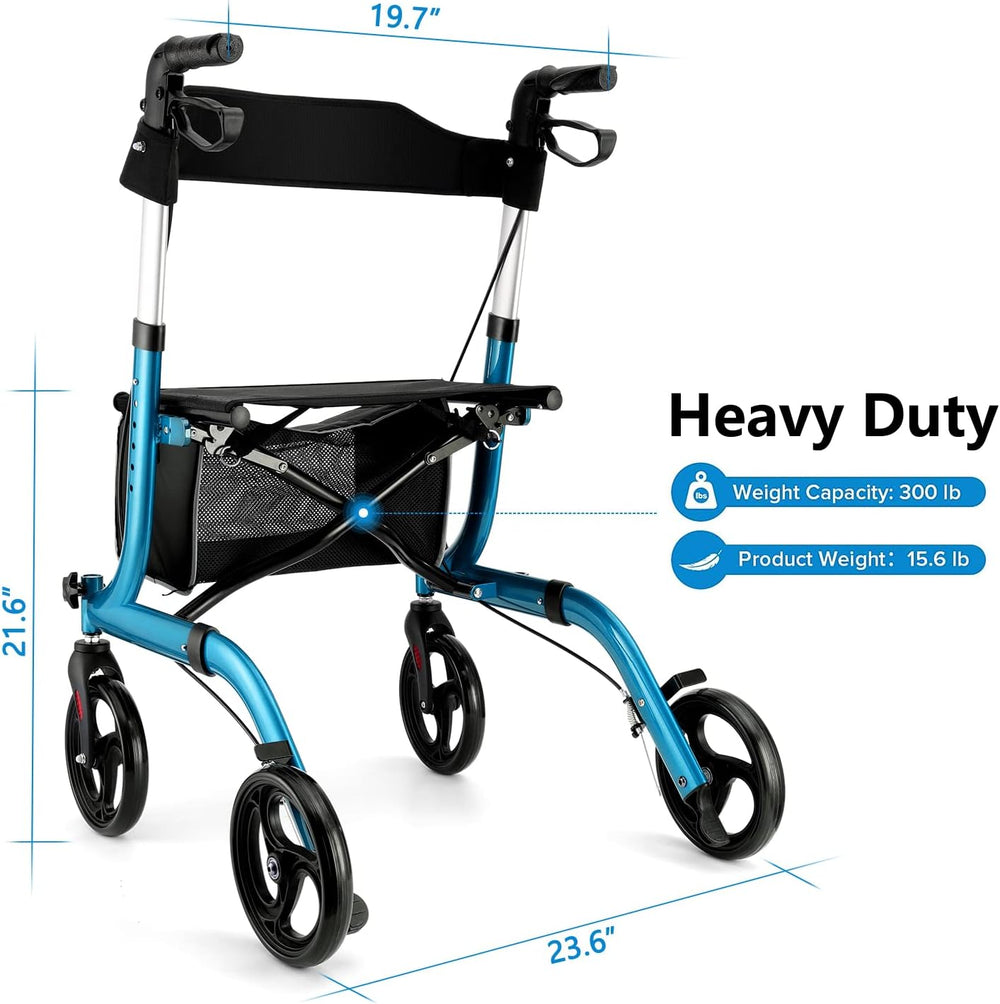 Healconnex Rollator Walkers for Seniors-Folding Rollator Walker with Seat and Four 8-inch Wheels-Medical Rollator Walker with Comfort Handles and Thick Backrest-Lightweight Aluminium Frame.