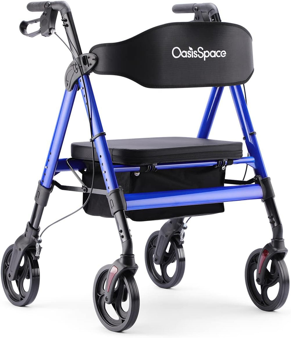 OasisSpace Heavy Duty Rollator Walker - Bariatric Rollator Walker with Large Seat for Seniors Support Up 450 lbs Available Only in (Red) or (Orange) color.