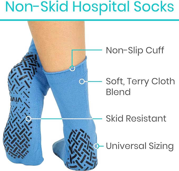 Vive Non-Slip Grip Socks (6 Pairs) - Slipper Socks for Women, Men - Anti-Slip Gripper Socks for Hospital, Yoga, Pilates
