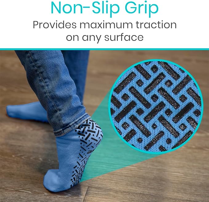 Vive Non-Slip Grip Socks (6 Pairs) - Slipper Socks for Women, Men - Anti-Slip Gripper Socks for Hospital, Yoga, Pilates