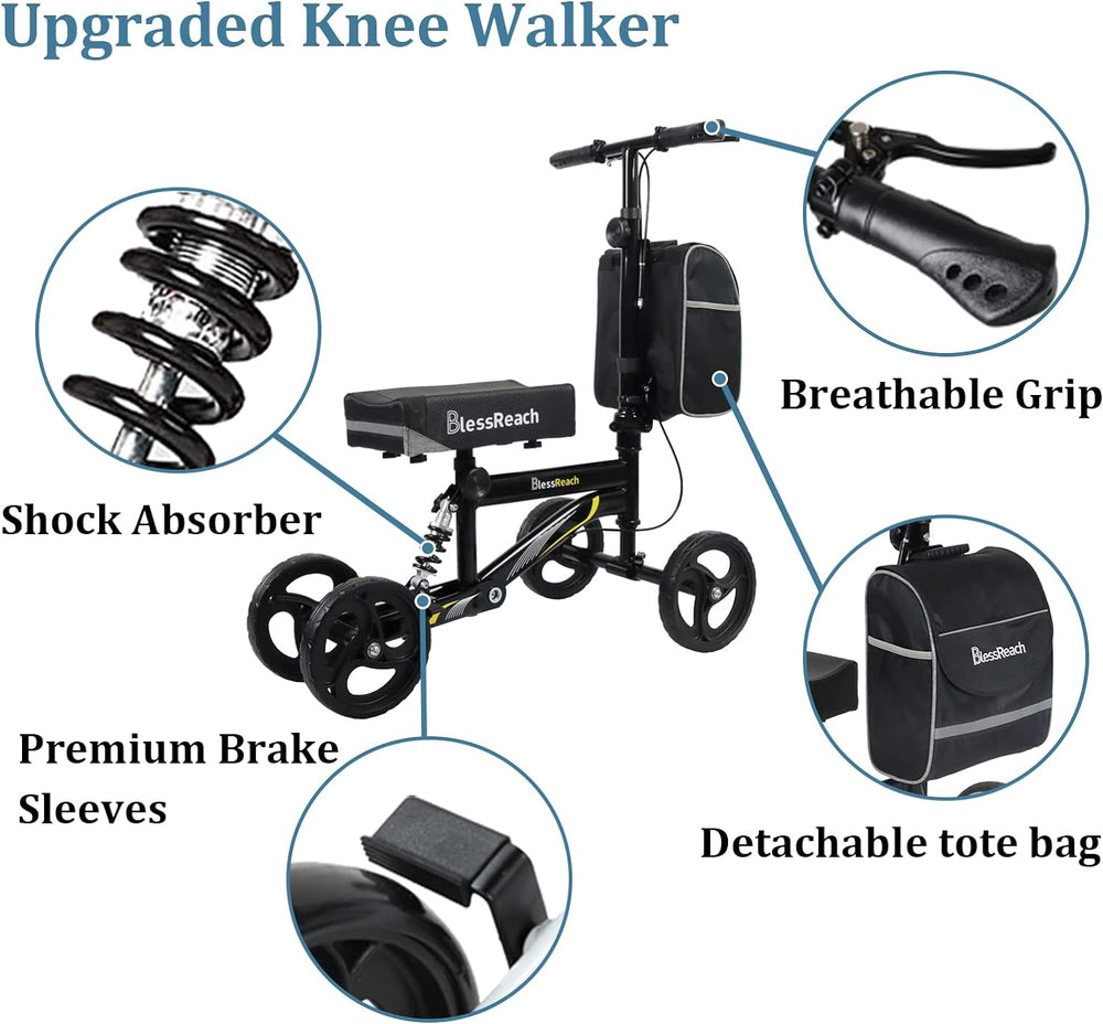 BlessReach Economy Knee Scooter, Steerable Knee Walker, Foldable Knee Scooters for Foot Injuries Adult Best Crutches Alternative Black