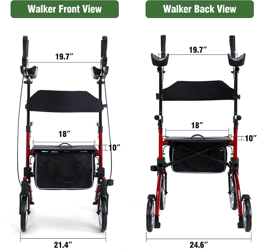 Healconnex Upright Rollator Walkers for Seniors- Stand up Rolling Walker with Seats and 10" Wheels, Padded Armrest and Backrest,Tall Rolling Mobility Aid with Basket, Foam Handle to Stand up