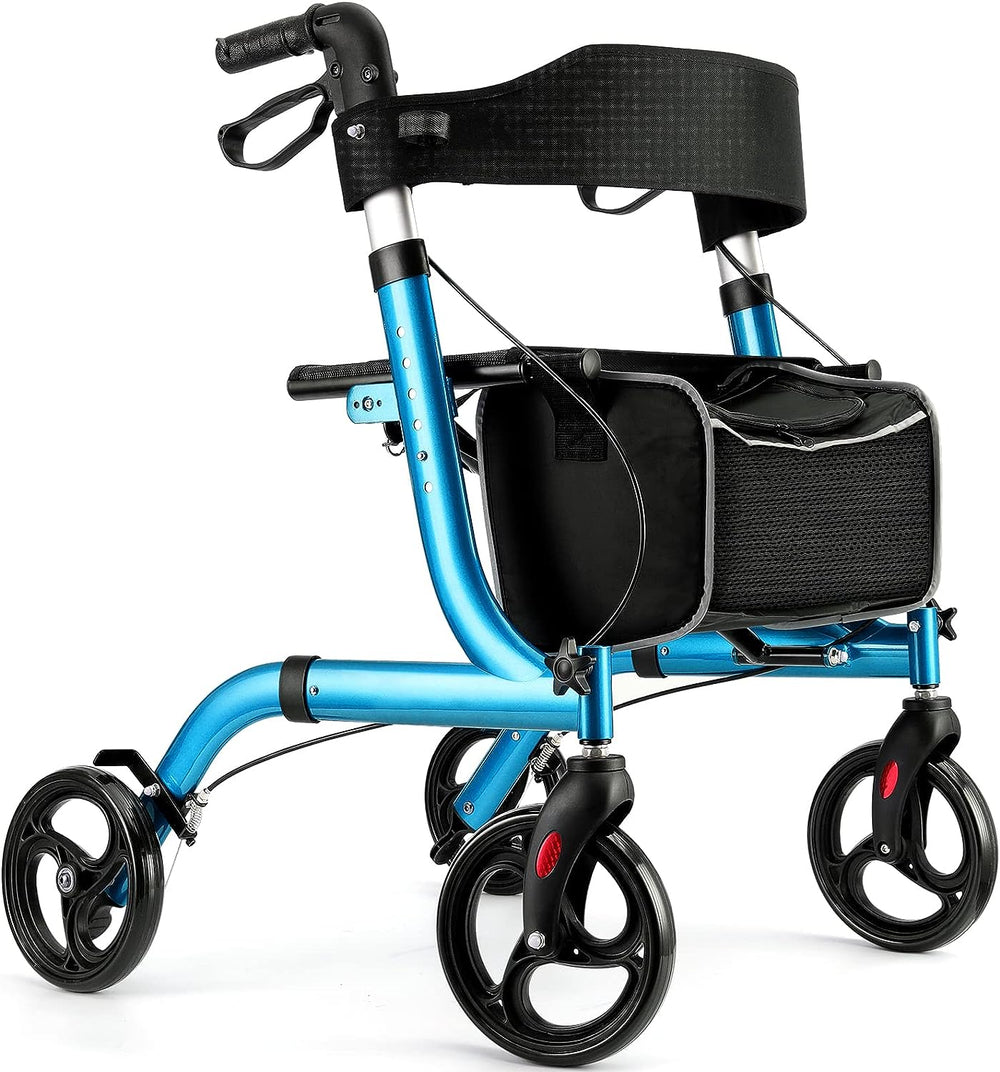 Healconnex Rollator Walkers for Seniors-Folding Rollator Walker with Seat and Four 8-inch Wheels-Medical Rollator Walker with Comfort Handles and Thick Backrest-Lightweight Aluminium Frame