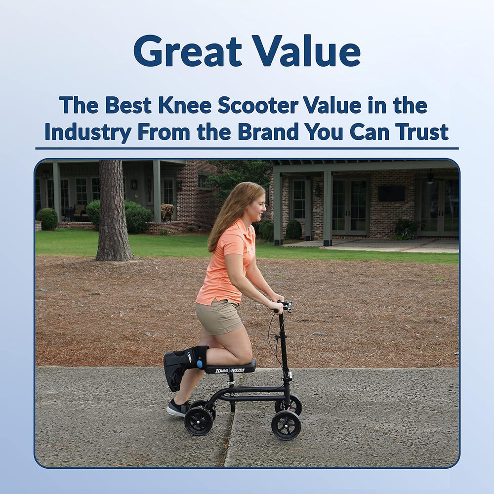 KneeRover Economy Knee Scooter Steerable Knee Walker Crutch Alternative with Dual Braking System in Matte Black