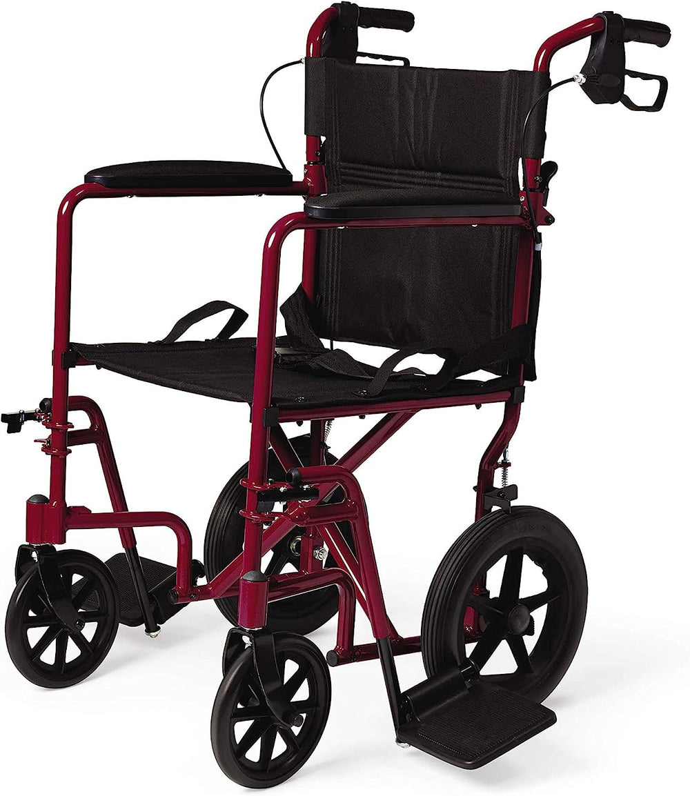 Medline Lightweight Transport Wheelchair with Handbrakes, Folding Transport Chair for Adults has 12 inch Wheels