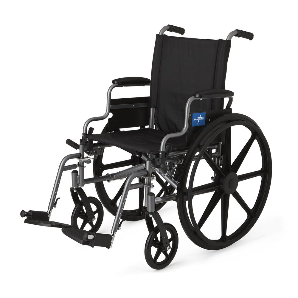 Medline K4 Basic Lightweight Wheelchair with 16" Wide Seat, Desk-Length Arms, and Elevating Leg Rests, 300 lb. Weight Capacity - Durable, Portable, and Comfortable Mobility Aid