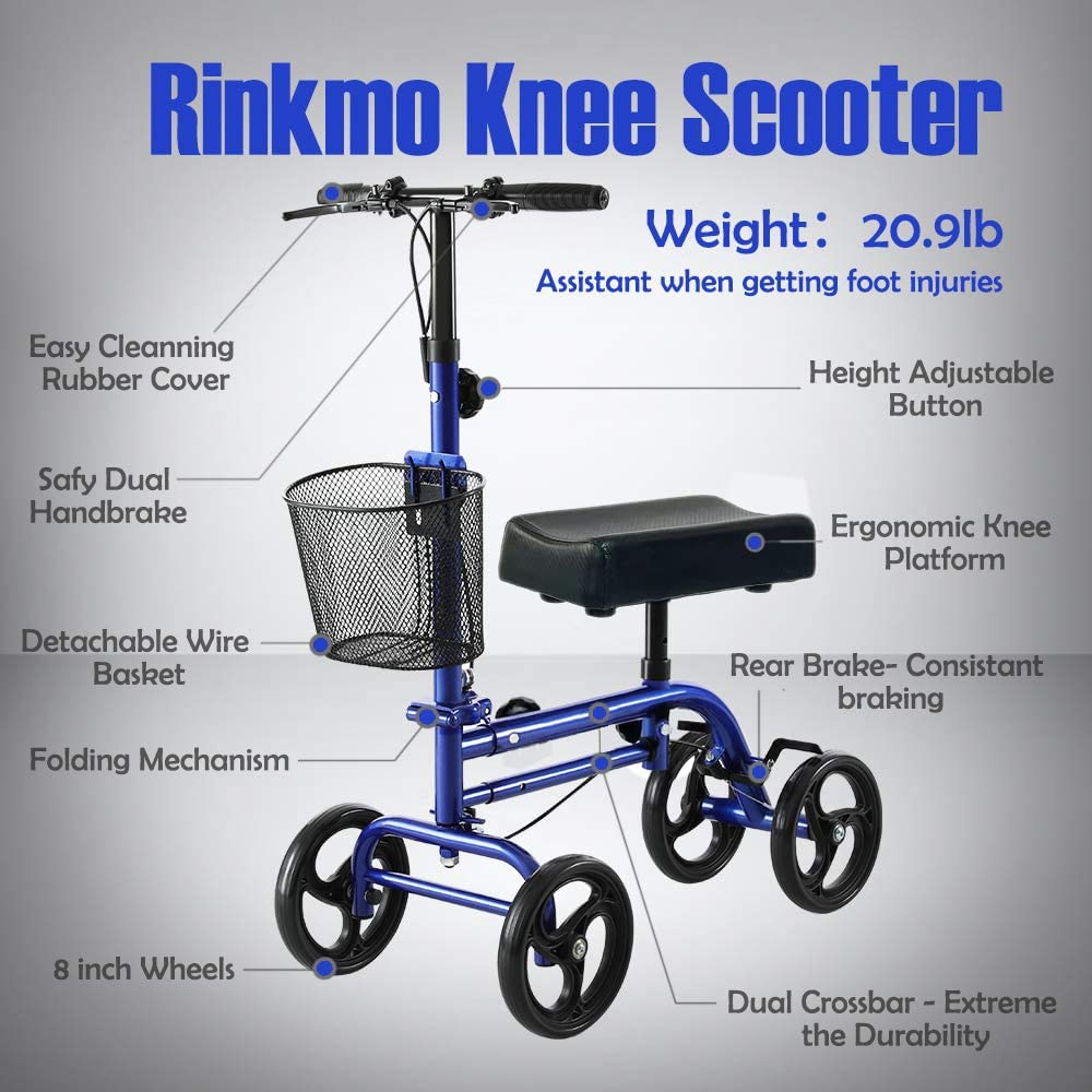 RINKMO Knee Scooter，Steerable Knee Walker Economical Knee Scooters for Foot Injuries Best Crutches Alternative