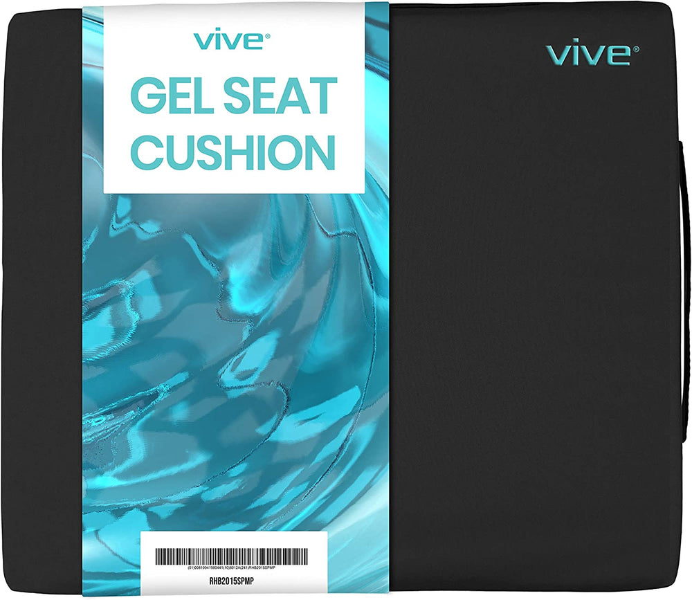 Vive Wheelchair Cushion - Gel Seat Pad for Coccyx, Orthopedic Back Support, Sciatica & Tailbone Pain Relief - Waterproof Cover + 4 Layer Foam Support and Comfort - for Pressure Sores and Ulcers