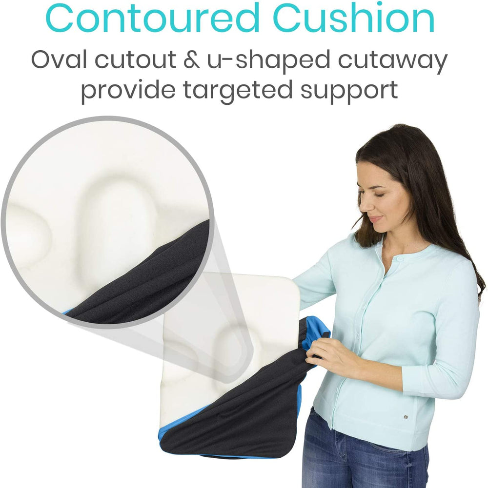 Vive Sciatica Pain Relief Pillow for Sitting - Coccyx Tailbone Cushion for Car Driver Seat, Office Chair, Desk, Gaming - Large Ergonomic Wedge for Hemorrhoid w/Built in Back Support - Washable Cover