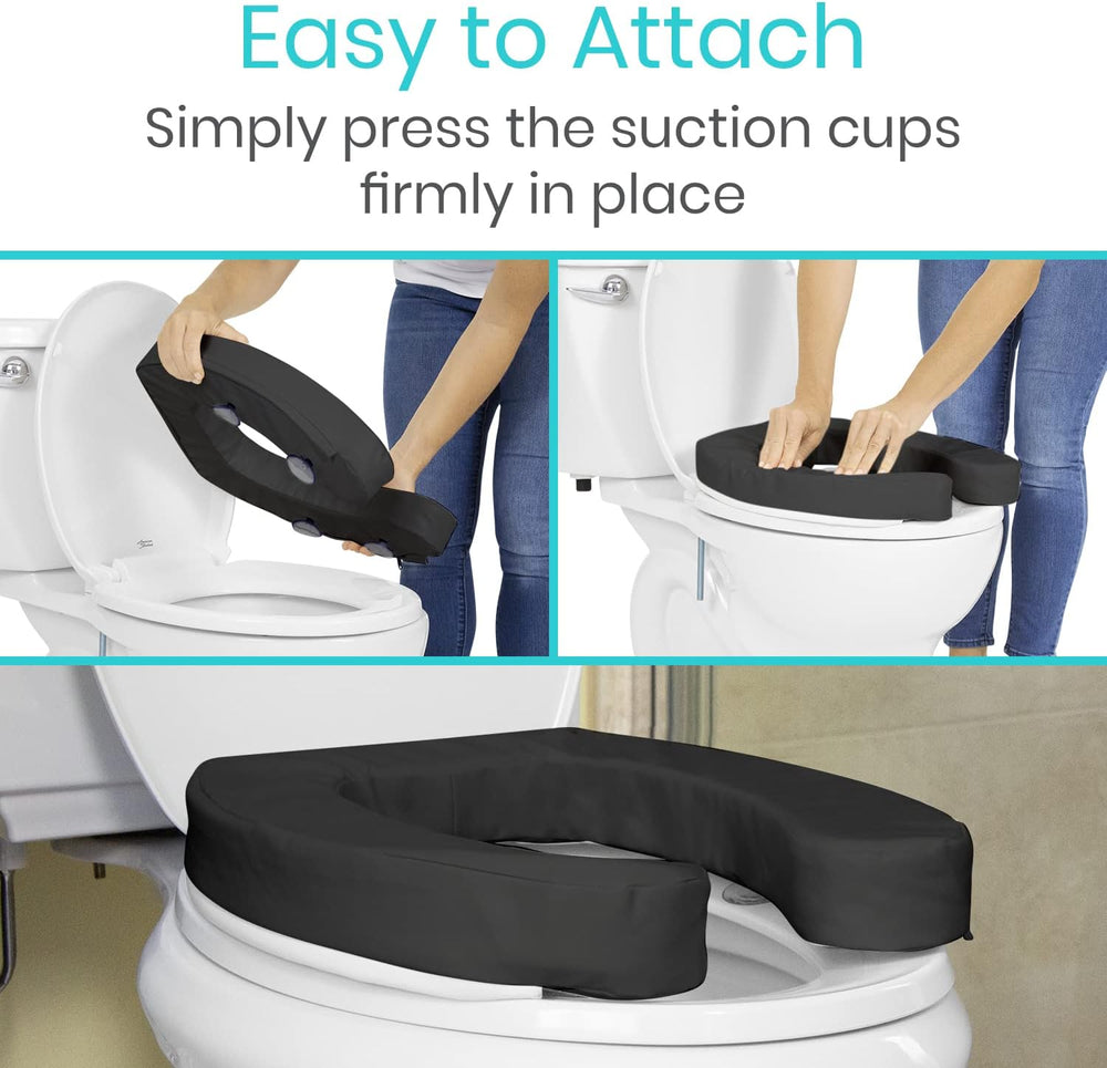 Vive Toilet Seat Cushion (Soft Cushioned Foam) - Easy Clean Padded Bathroom Attachment - Elongated, Standard Seats - Comfort Support Donut for Adults, Coccyx Tailbone Pain Relief (2" Cushioned Foam)