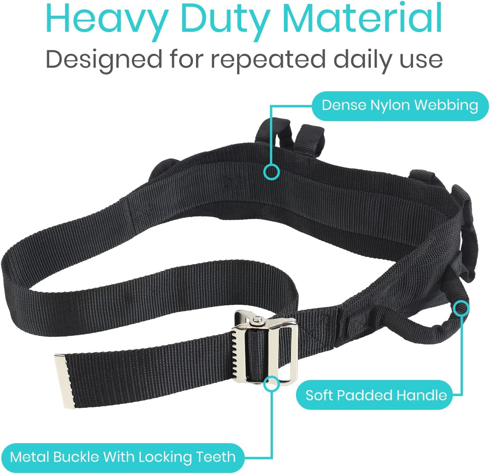 Vive Gait Belt (300lbs) Transfer Belt with Handles - Medical Nursing Safety Patient Assist - Bariatric, Elderly, Handicap, Physical Therapy - PT Gate Strap Quick Release Metal Buckle, Grabbing Teeth
