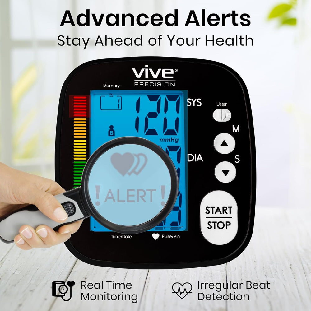 Vive Precision Blood Pressure Monitor - Upper Arm High Heart Rate Digital Sphygmomanometer BP Cuff Machine - Automatic Accurate Home Use BPM System for Hypertension